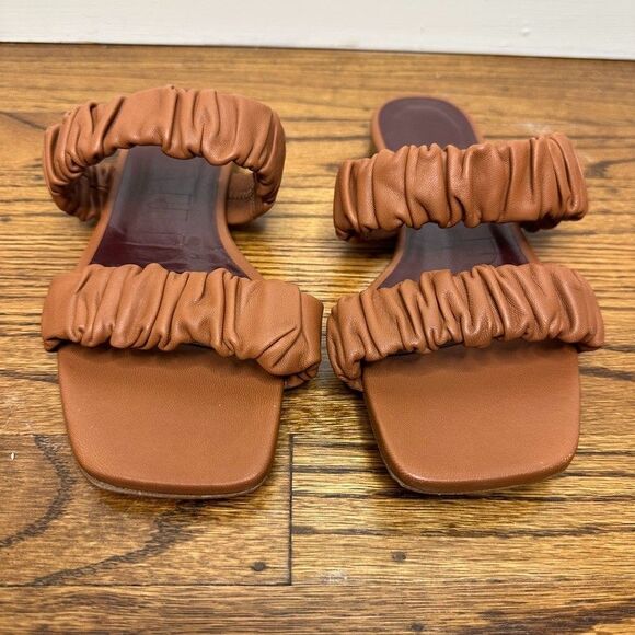 STAUD Sandals Sz 36 / US 6 Maya Ruched Leather Slides Brown New - Picture 2 of 6
